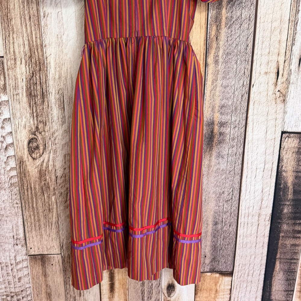 St Gillian Kay Unger Striped Puff Sleeve Midi Dress Statement Vintage 90s Size 8 - Picture 6 of 10